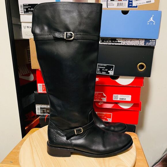 Frye Shoes - Frye Womens Size 8.5 B Black Leather Zip Knee High Cowboy Riding Fashion Boots